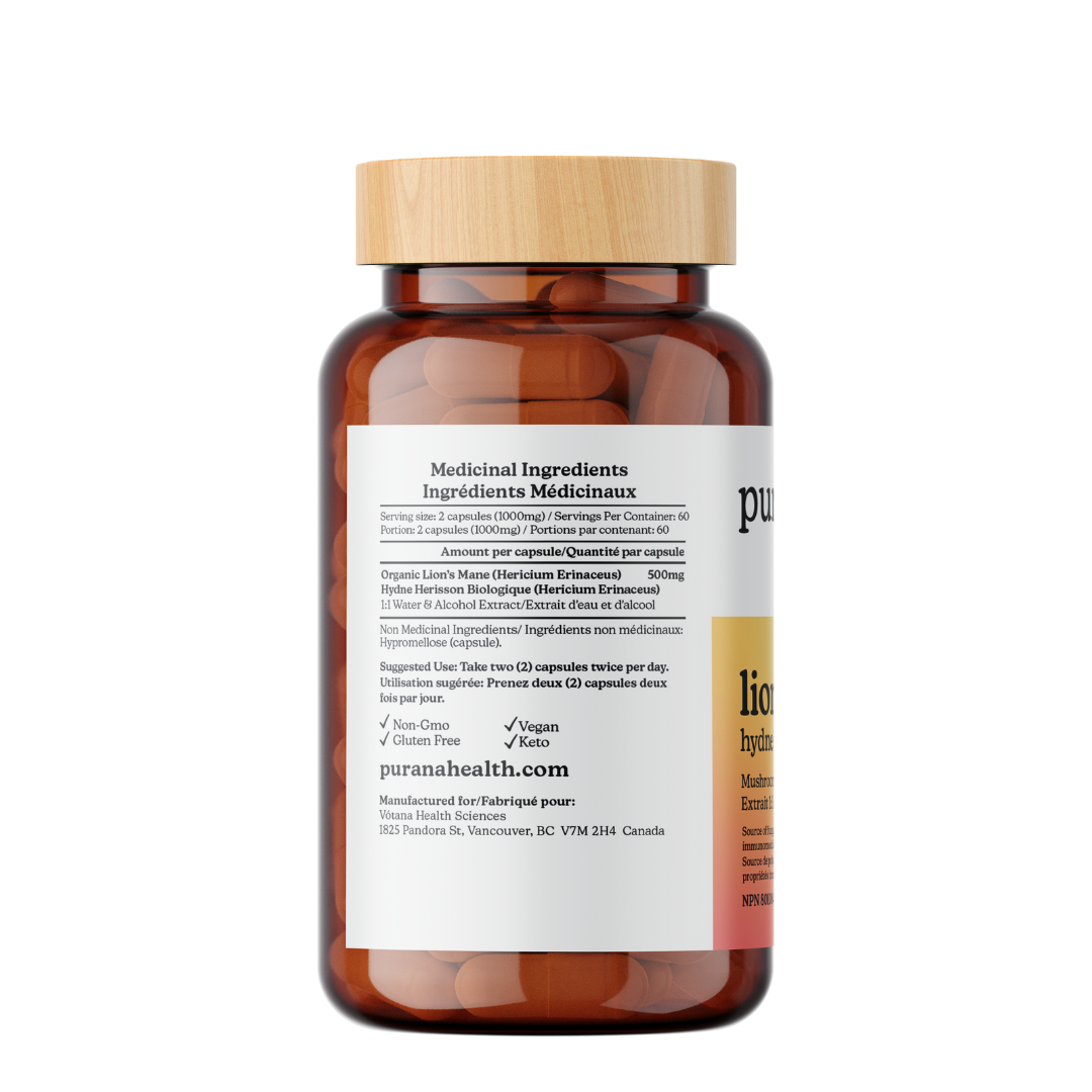 The medicinal ingredients panel on a Purana label, as printed on the bottle