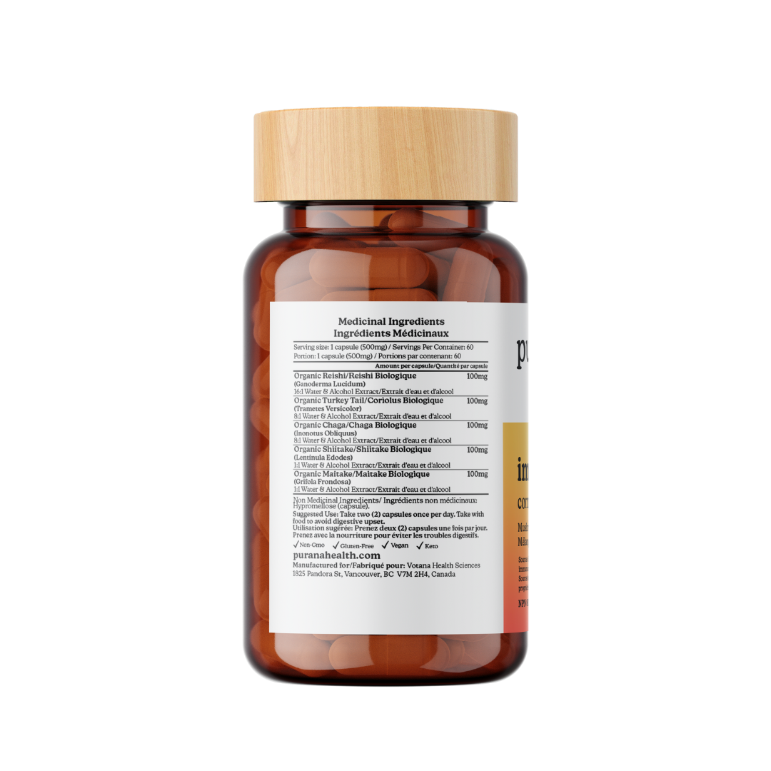 The medicinal ingredients panel on a Purana label, as printed on the bottle