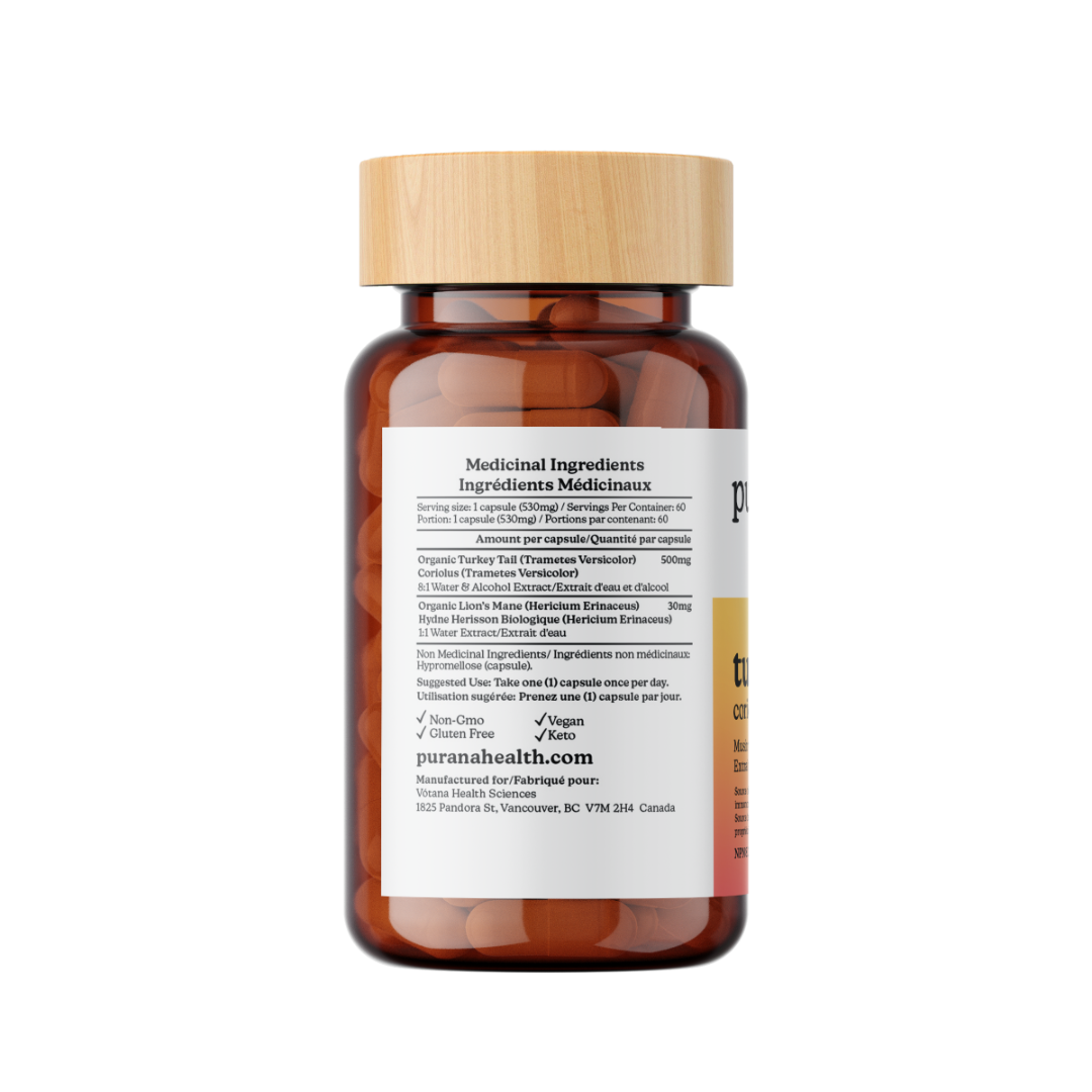 The medicinal ingredients panel on a Purana label, as printed on the bottle